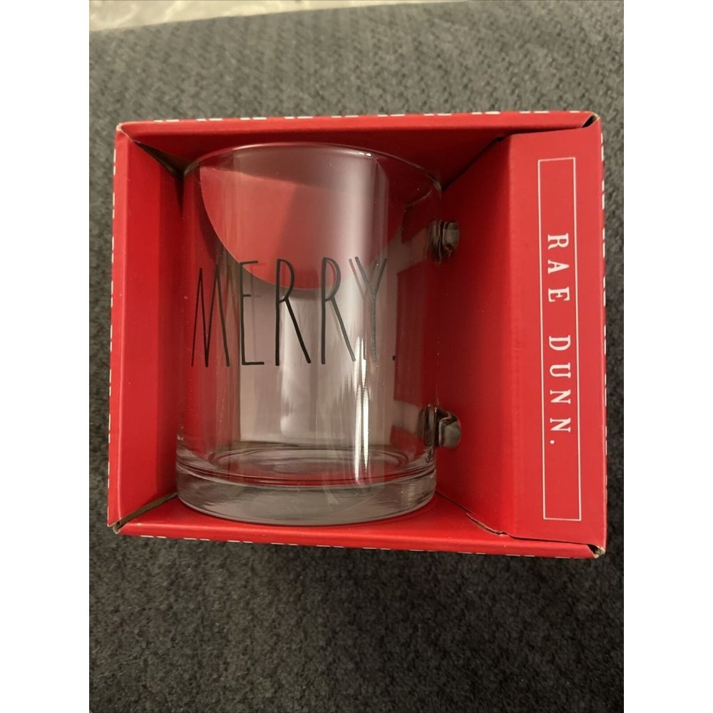 New Rae Dunn 18 Oz Glass Mug Christmas Merry B30